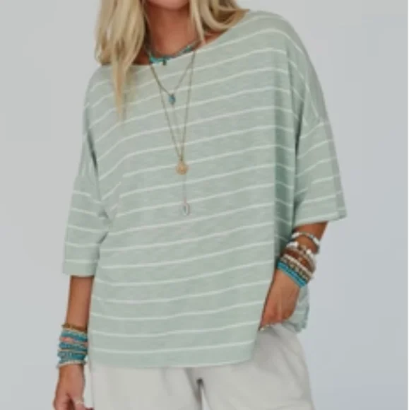 NWT Three Bird Nest Dreamy Daze Striped Sage Green Women's Top - Picture 6 of 16